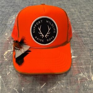 Judith March Bright Orange Hat with Feather Accent